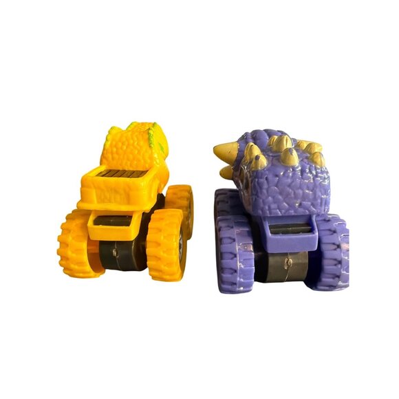 Spark Create Imagine 2 Dino Monster Trucks Yellow Purple Mouths Move Toys Cars - Picture 4 of 6